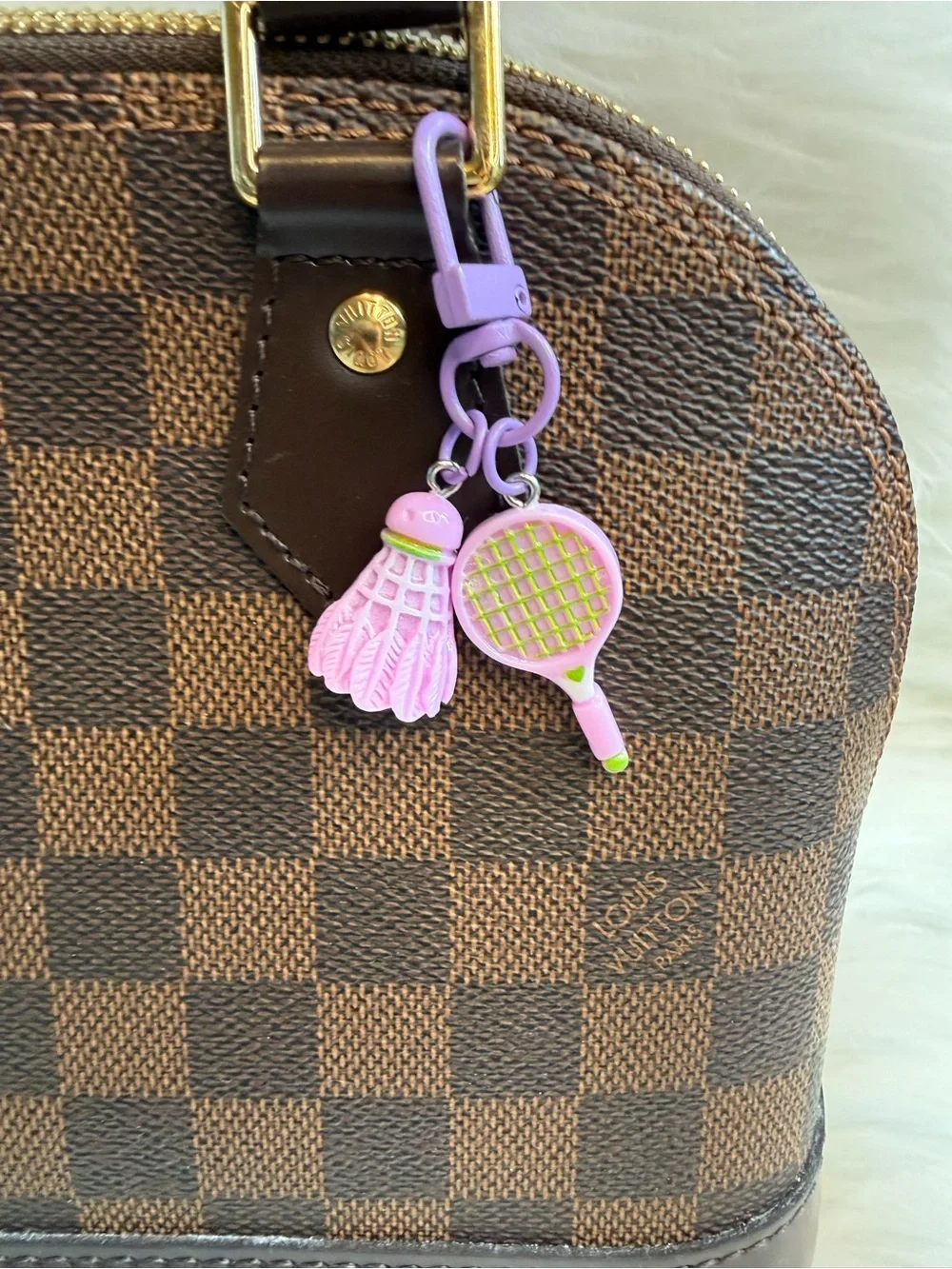 Purple badminton Racket Shuttlecock Keychain bag Charm